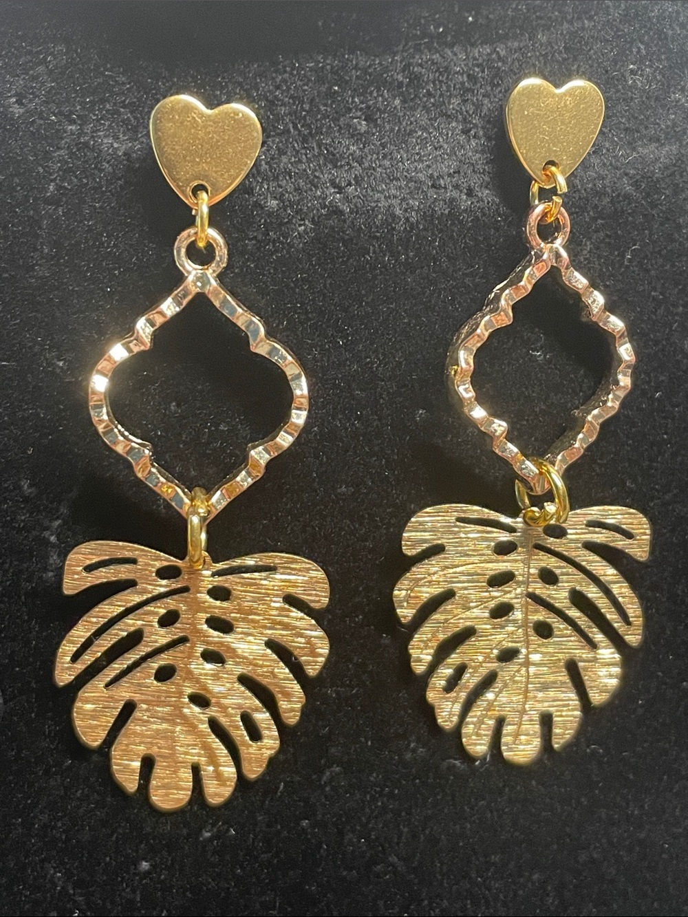 Gold Monstera Leaf Drop Earrings - Women Jewelry